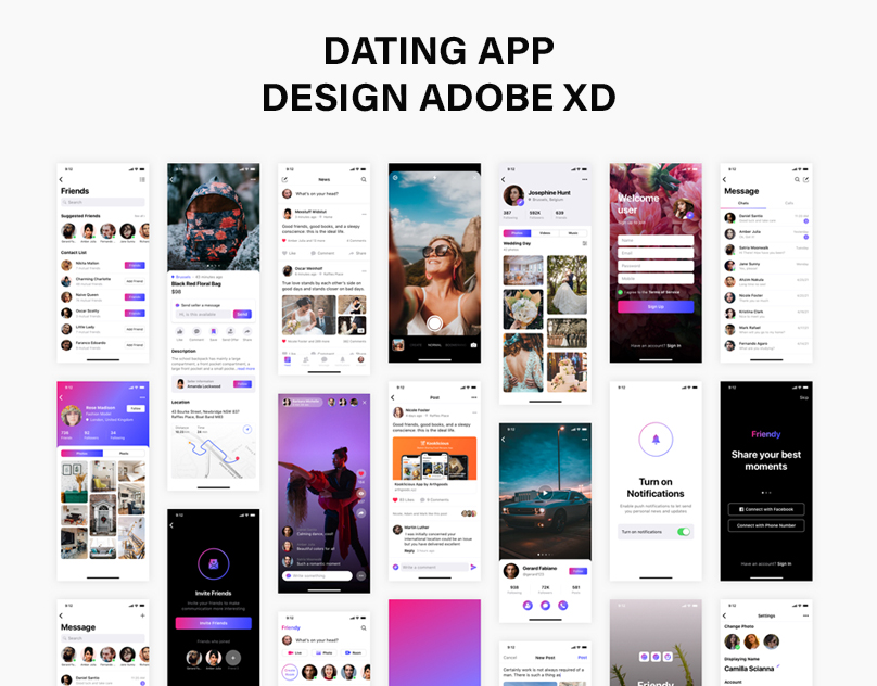 Friendy Adobe XD Social Network Mobile UI Kit